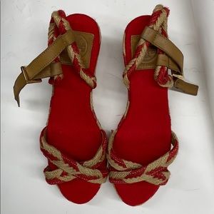 Tory Burch Red and Tan Espadrilles